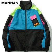 mannan vintage color block patchwork pocket windbreaker zip up track jackets outwear men hip hop casual streetwear jacket coat
