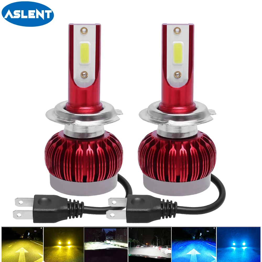 ASLENT 2 шт. Автомобильный светодиодный фар 6000LM H1 H3 H7 H8 H9 H11 9005 9006 H4 3000K 6000K 8000K мини