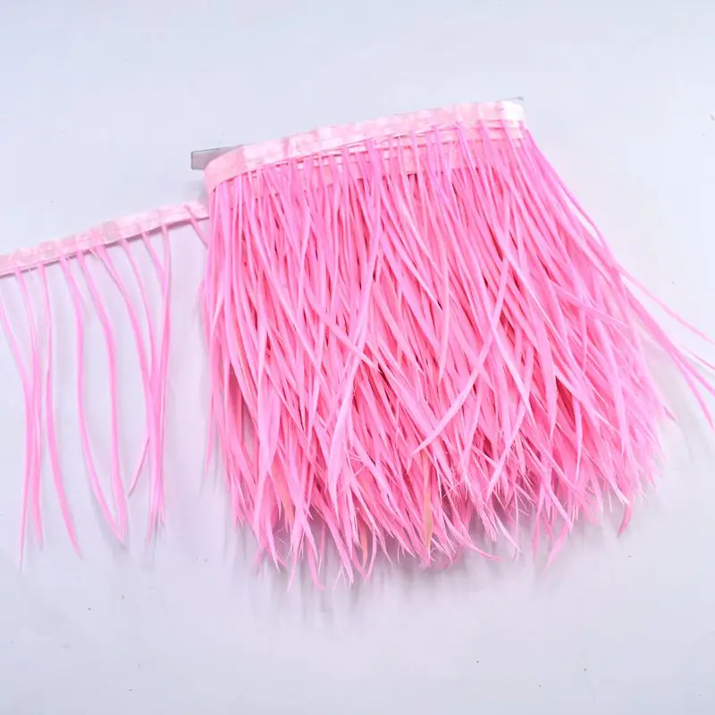 pink 1 м кожа розовый гусиные перья отделка бахрома швейная одежда 6-" DIY натуральные волосы перья ленты вечерние свадебные украшения - Цвет: pink