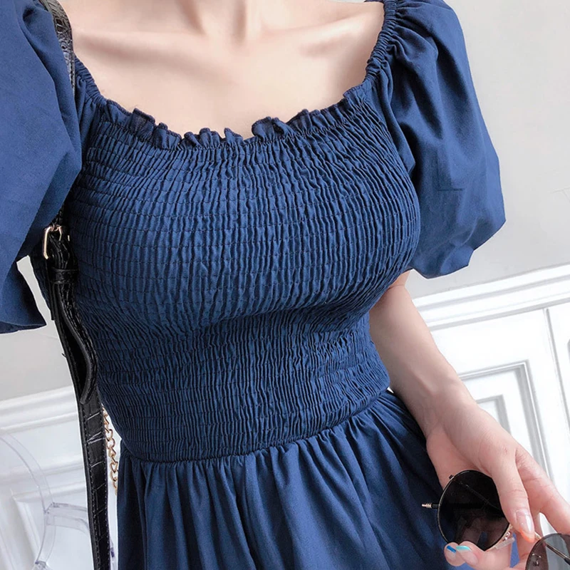 

new arrival fashion summer korean style jumpsuit women vintage puff sleeve elegant temperament casual solid straight jumpsuit