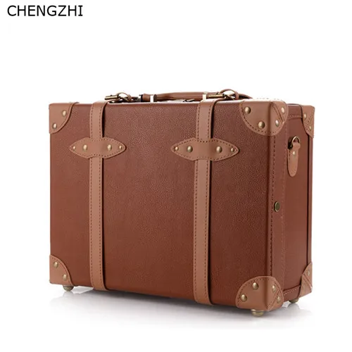 16inch CHENGZHI 16 дюймов винтажный чемодан из ПУ-кожи женская сумка для ручной клади Сверхлегкий косметический чехол для девочек - Цвет: 16inch