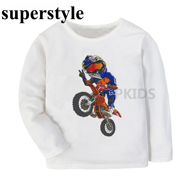 Детские футболки для мальчиков с длинным рукавом и принтом мотоцикла мотокросса