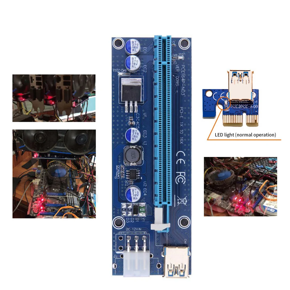 

Golden VER009S PCI-E Riser Card 009S PCI Express PCIE 1X to 16X 100CM 60CM USB 3.0 Cable 6Pin Power