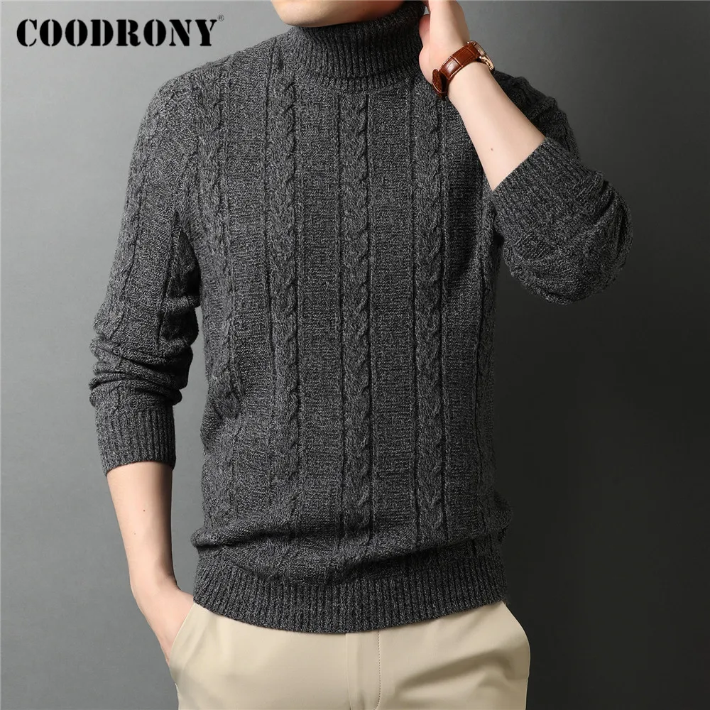 

COODRONY Brand Winter New Arrival Fashion Casual Turtleneck Sweater Slim Fit Thick Warm Wool Knitwear Pullover Men Clothes C2008