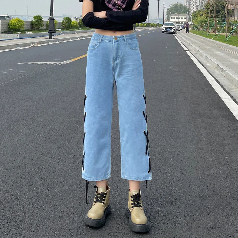 

Women's Loose Jeans Korean Style Student Harajuku Bf Style Wide Kio