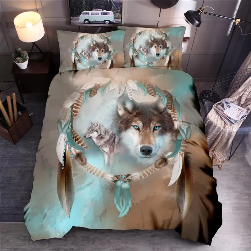 

2021 Popular luxury 3D printing Wolf Dog Bedding Set King Size Printing Duvet Cover Set Queen Comforter Bed linens Cover Set