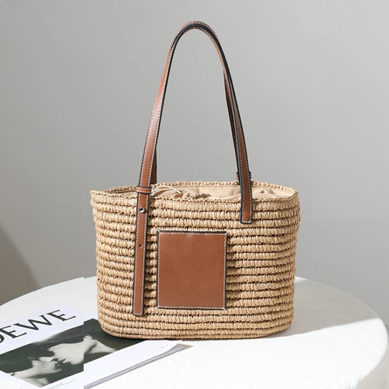 

Summer Straw Shoulder Handbag New Straw Woven Bag Fashion Shoulder Hand Woven Bag Vegetable Basket Bag