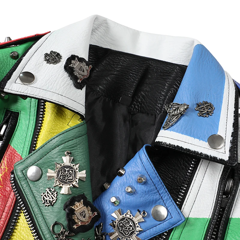 Куртка женская демисезонная из искусственной кожи Укороченное пальто с принтом