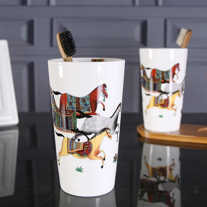 bathroom accessories set ceramic soap dispenser toothbrush holder gargle cup dish with bamboo tray wedding birthday gifts free global shipping