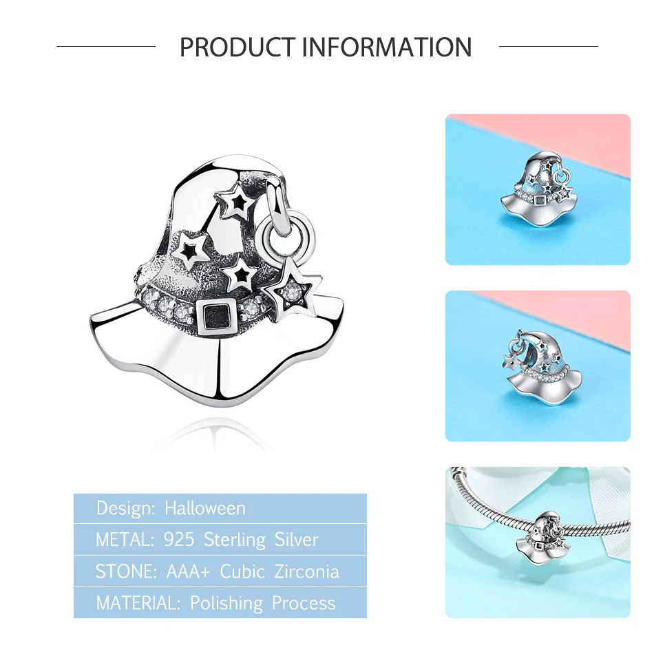 100% Настоящее Стерлинговое Серебро 925 пробы бусы Европейский Хэллоуин шляпа