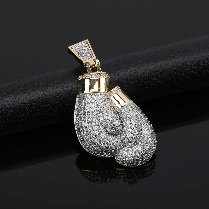Bling боксерские перчатки кулон ожерелье и подвеска шарм Веревка Цепь золотой цвет Iced кубический циркон мужские хип-хоп ювелирные изделия