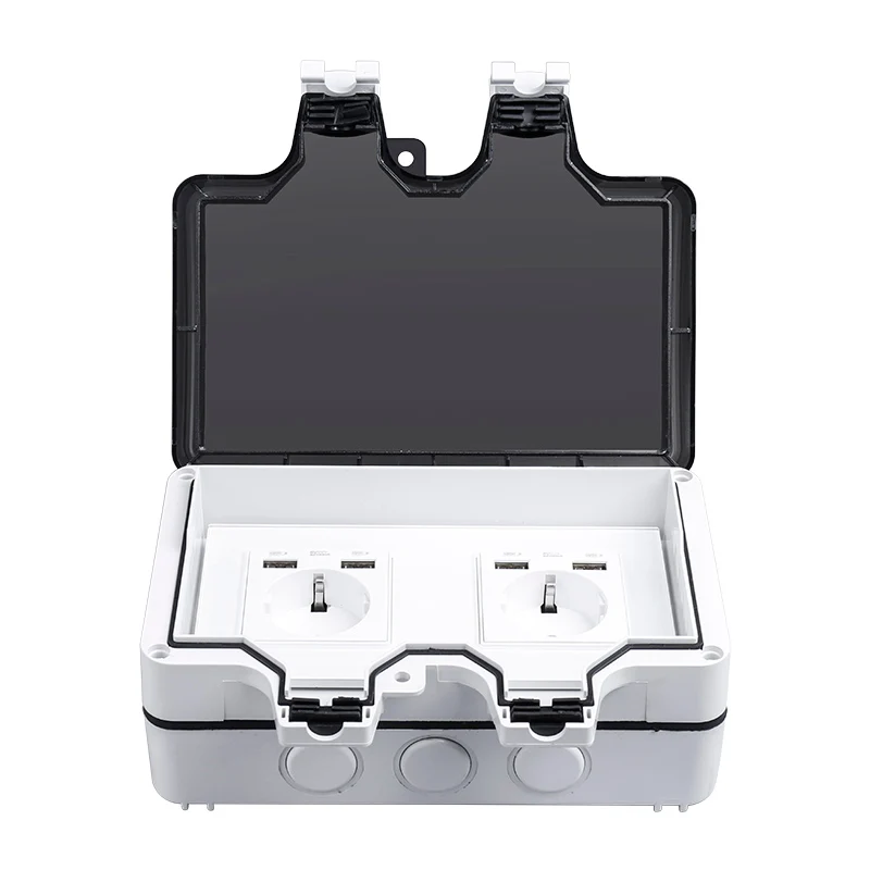 Водонепроницаемая уличная настенная розетка с защитой от дождя IP66 16 А двойная