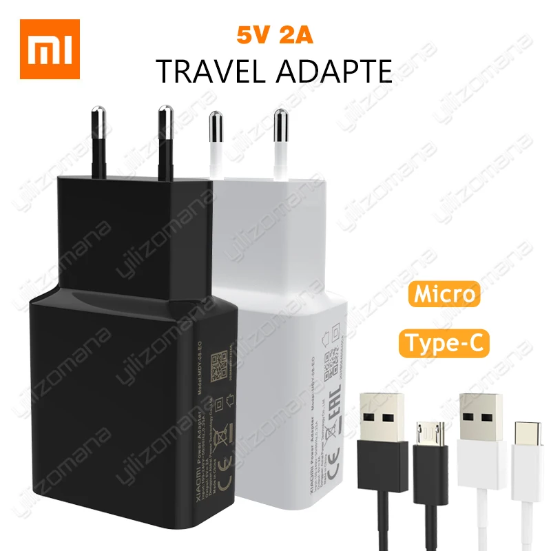 Зарядный адаптер Xiao mi EU 5 В/2A mi cro type-C USB кабель для mi 5 6 7 8 mi x 2S Max 3S Red mi Note 3 4 5 6 pro 4X 5S дорожная сумка