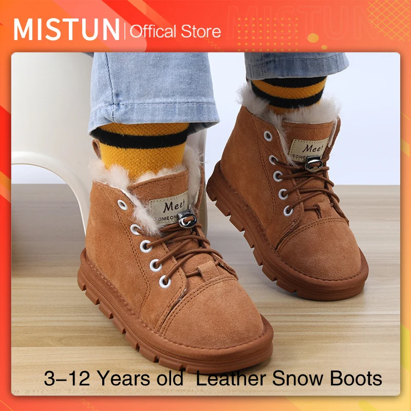 2021 winter leather children's snow boots 3-12 years old non-slip children's shoes boys girls Martin boots velvet cotton shoes enlarge