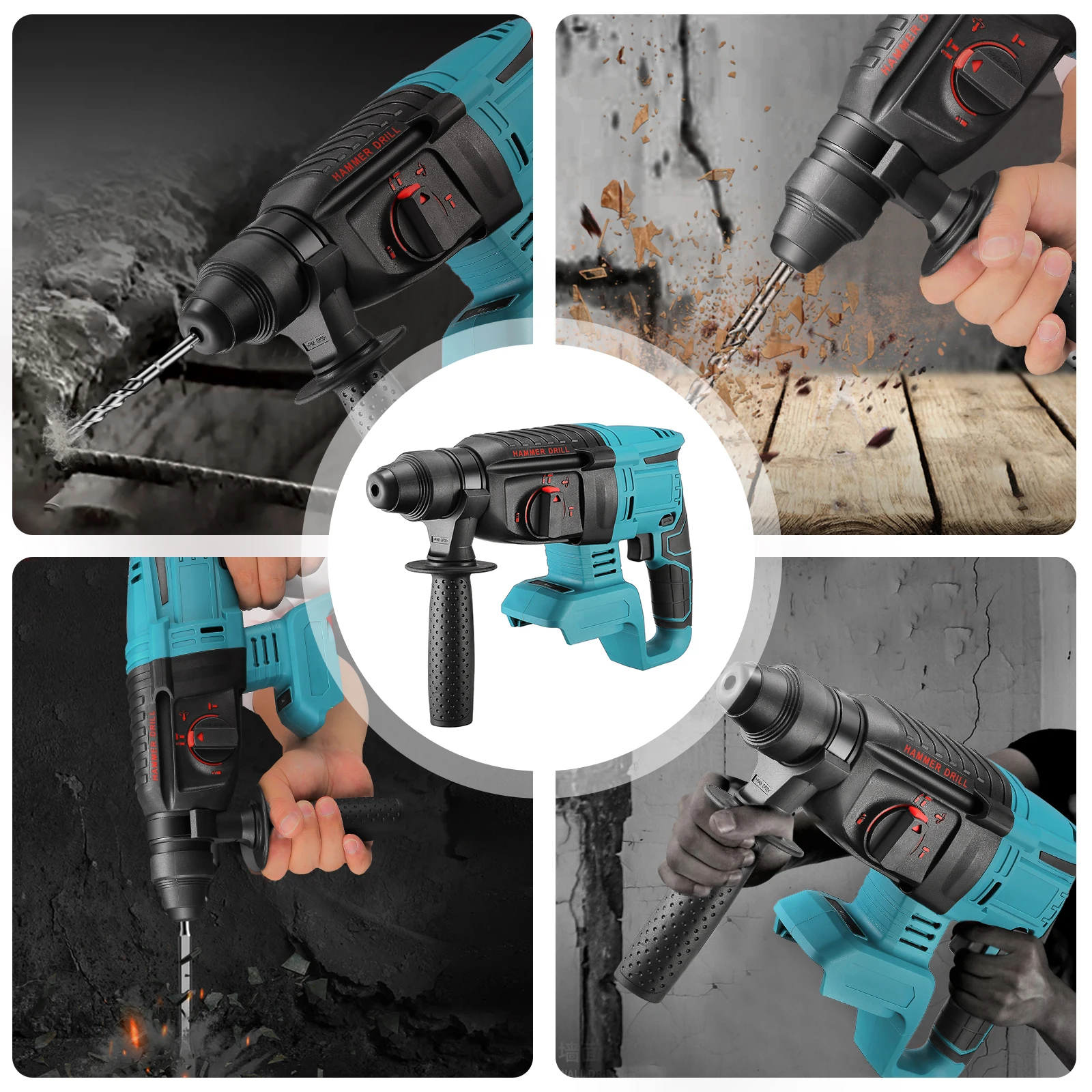 

21V 1300W Electric Impact Drill Rotary Hammer Brushles Cordless Hammer Electric Drill Drilling Chiselling With Chisel Fixing