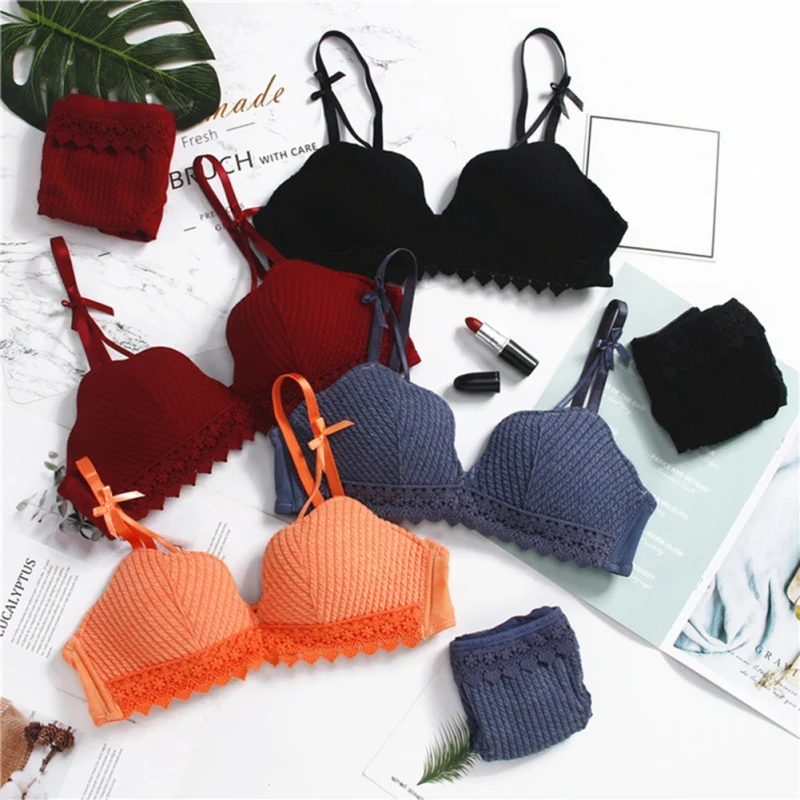 Незаметный бюстгальтер комплект из дышащего кружевного бюстгальтера с бантом