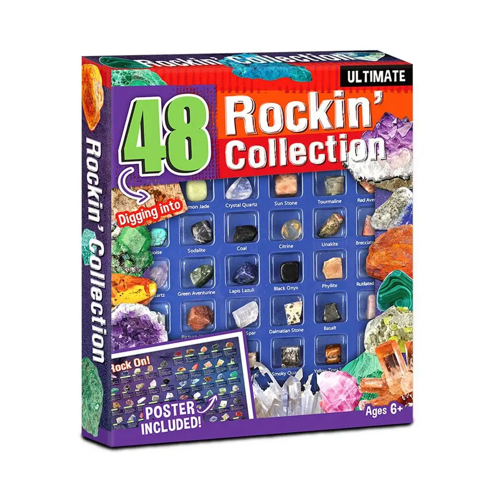 

Rock Collection for Kids Excavation Kit Toys Natural Collections 36/48pcs Christmas Advent Calendar Gift Box with Gemstone Cr