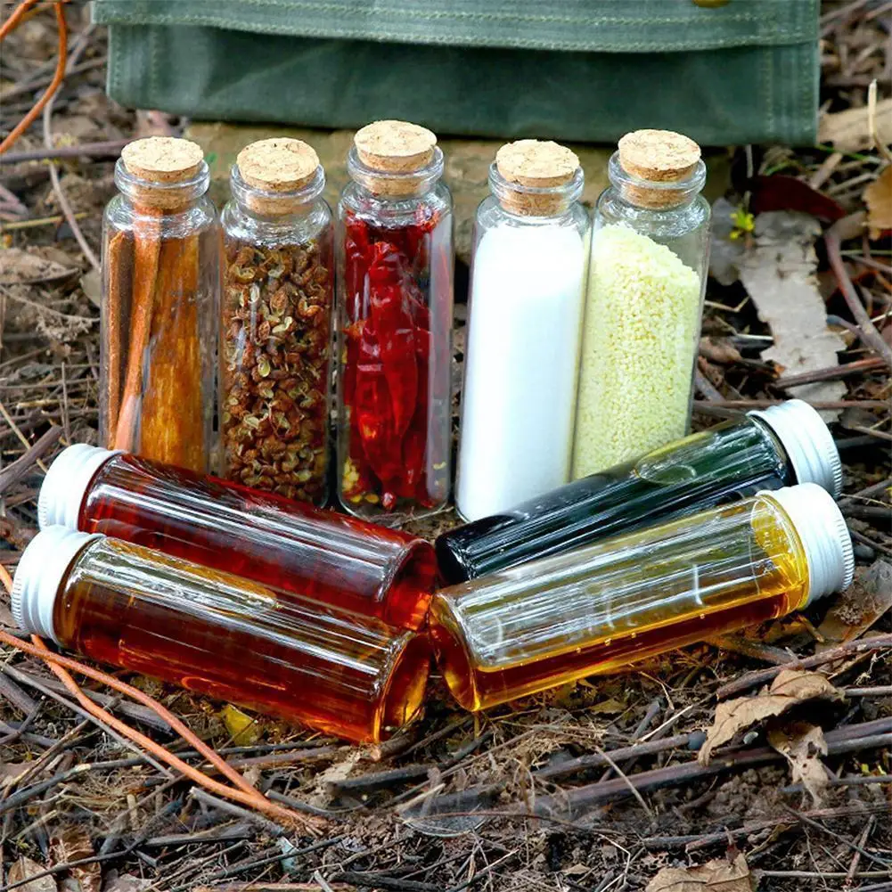 

4/9 Pcs Seasoning Bottles Outdoor Camp Convenient Glass Seasoning Picnic Bottle Seasoning Set Barbecue Bag Bottle Sorting Tools