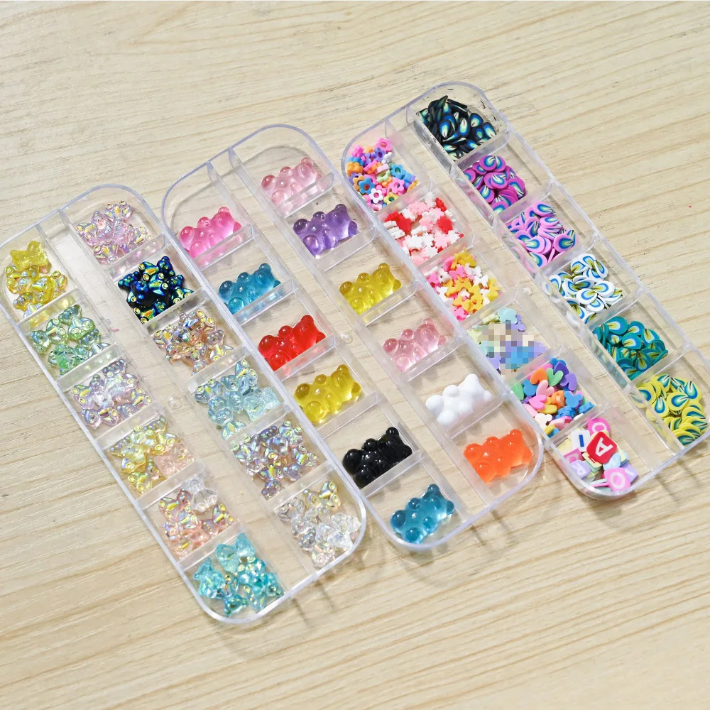 

12Girds/Box Aurora Bear Various Colors Nail Art Charms Gems 3D Bear Charms Nail Manicure Decoration