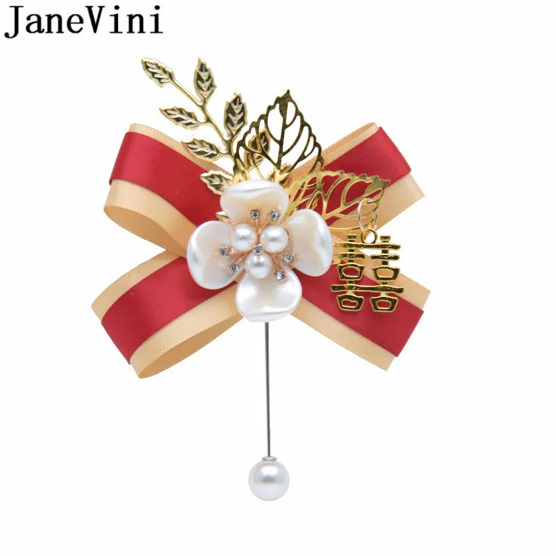 Роскошная жемчужная Золотая корсажная бутоньерка jaevini с листьями для невесты