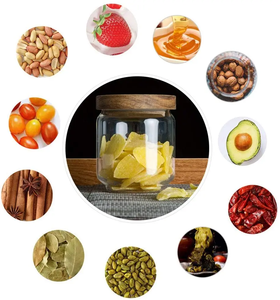 Стеклянный контейнер для хранения с деревянной баночка крышкой Кухонный