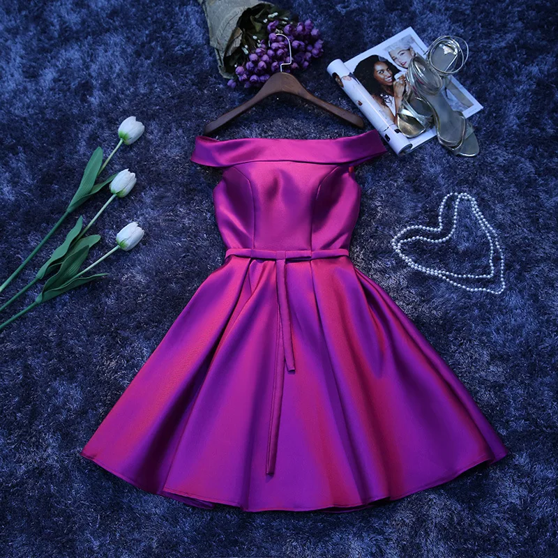 

Sweet Memory 2021 Boat Neck Dark Green White Blue Satin Short Bridesmaid Dresses Women Wedding Party Prom Dress