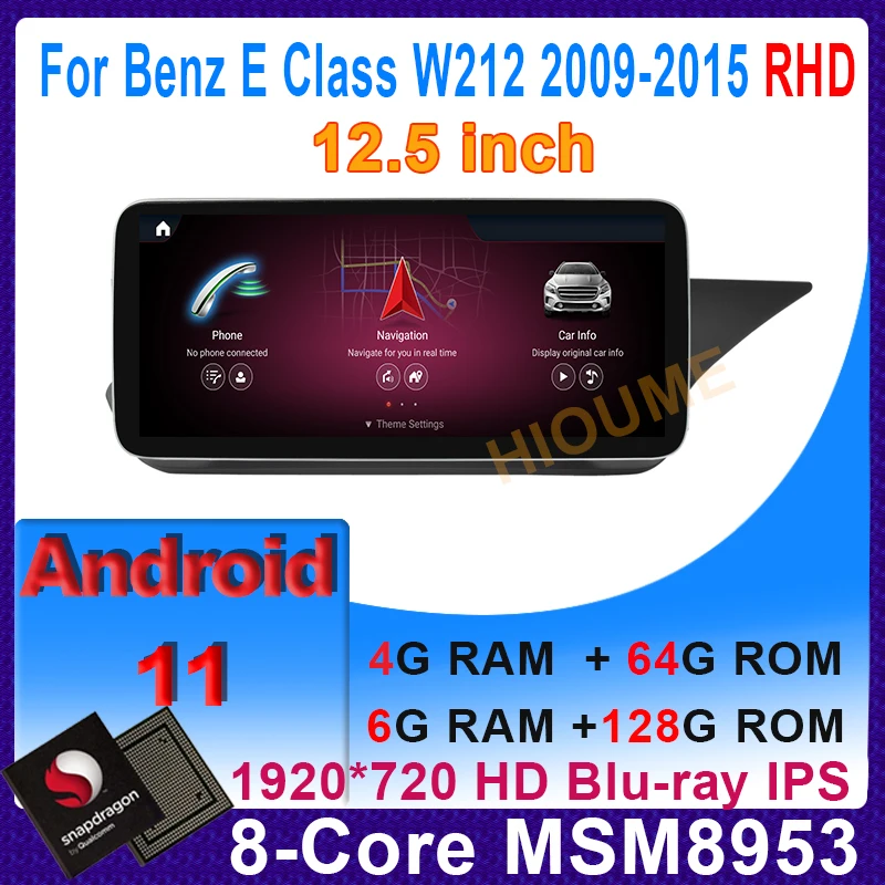

12.5" Android 11 Snapdragon 6+128G CPU Multimedia Player GPS for Mercedes Benz E Class W212 E200 E230 E260 E300 S212 RHD