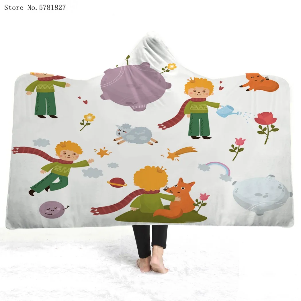 

The Little Prince Hooded Blanket 3D Print Little Boy And Fox Fleece Blanket Wearable Blanket For Bedroom Sofa Throw Blanket