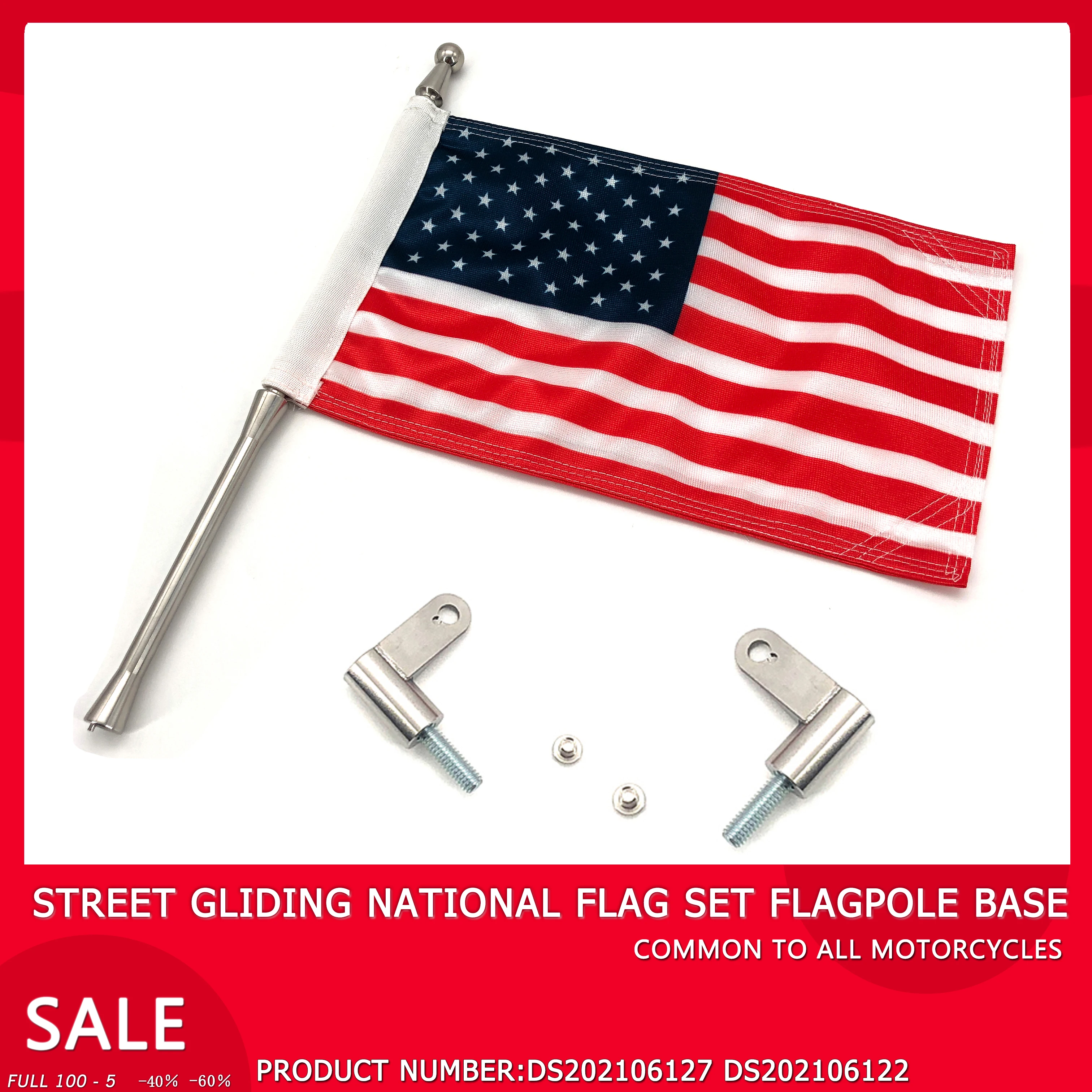 Chrome Plated Flagpole Universal Bracket Flag Set  For Harley Street Gliding Road King 2014-2021 LR