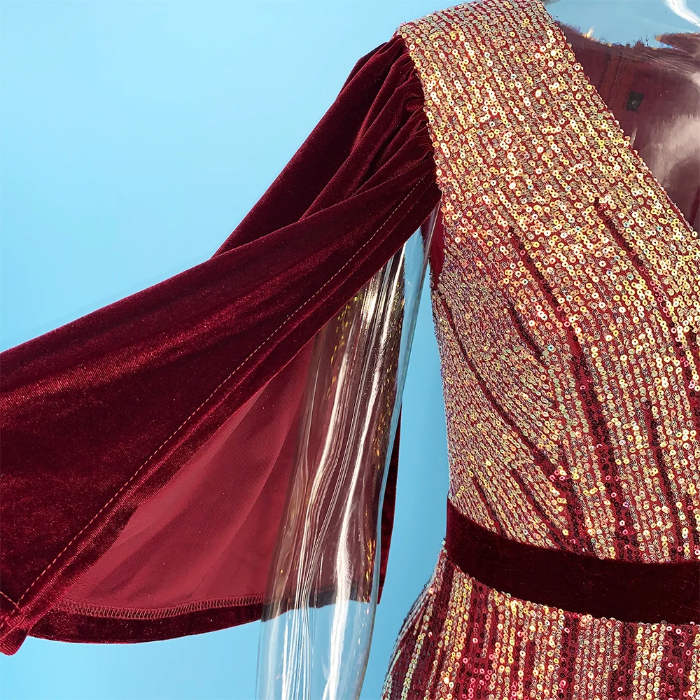 

Reaqka 2020 New Sexy Women's Deep V-neck Bell Sleeve Splicing Casual Flash Sequin Dress Slim Seven Sleeve Pencil Dress for Women