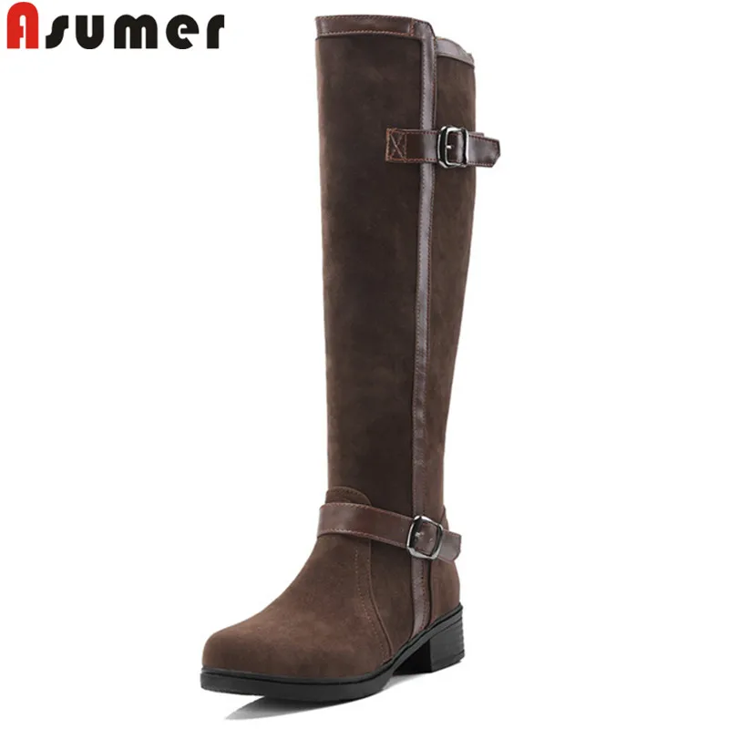 ASUMER/Большие размеры 34-43; модные сапоги до колена осенне-зимние сапоги на молнии с круглым носком обувь на среднем каблуке женские сапоги Новинка года