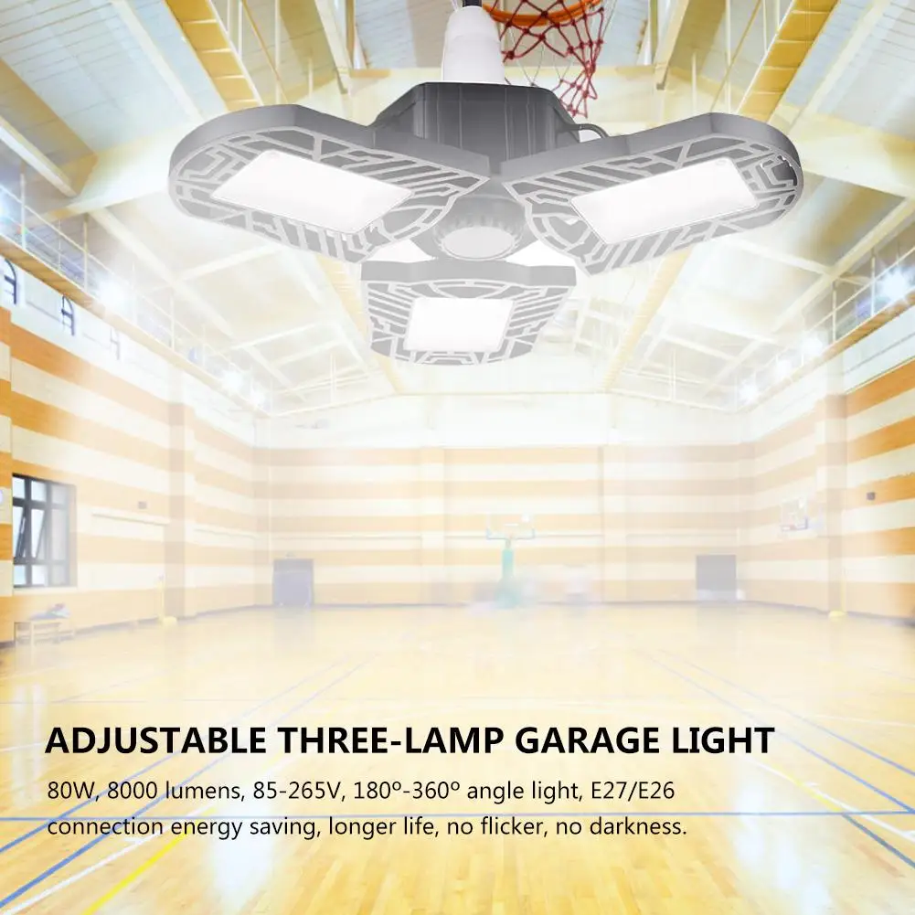 

3-Blade LED Garage Light 360 Degrees Deformable Ceiling Light 80W Home Warehouse Workshop Folding Three-Leaf Deformation Lamp