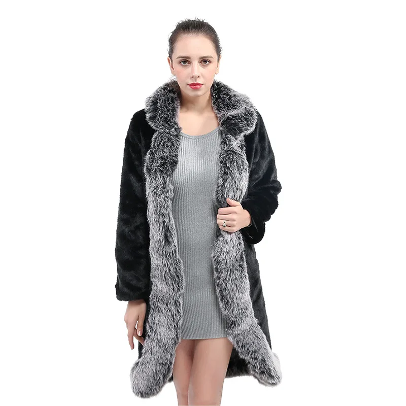 

ZADORIN Winter Warm Furry Fox Fur Collar Women Plus Size Faux Mink Fur Coat Luxury Black Fluffy Jacket Vintage Overcoat