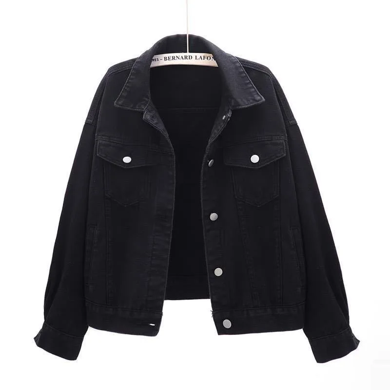 

New Denim jackets for women casual loose candy color Korean oversize boyfriend denim coats Spring Autumn black chic jean outwear