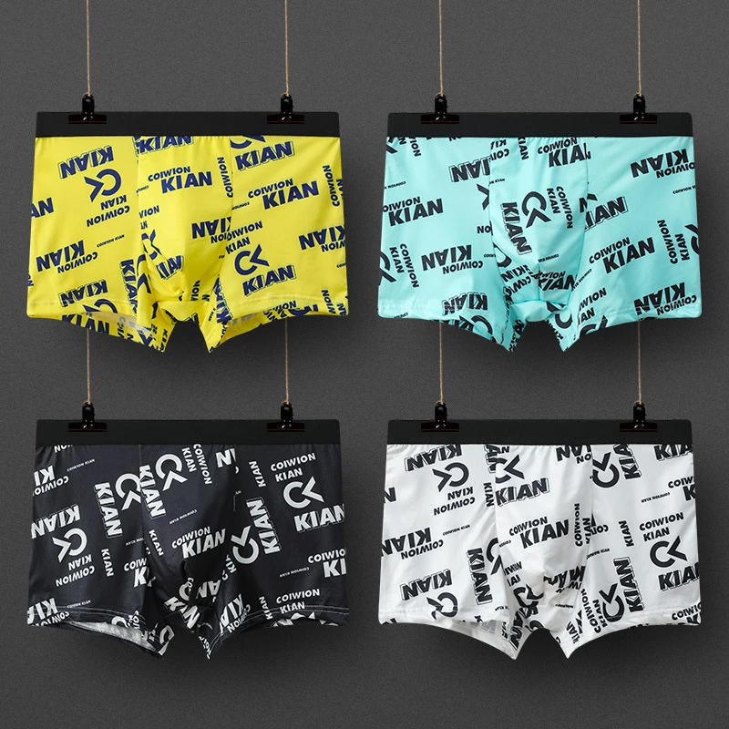 

4 Pcs/Lot New High Quality Men's Underwear Ice Silk Soft And Comfortable Breathable Printing Trend Sexy Men Boxer Briefs
