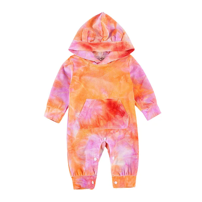 

One Persent 2021 Baby Romper Body One-Pieces Clothing Baby Long Sleeve Rompers Tie-dye Hooded Jumpsuits