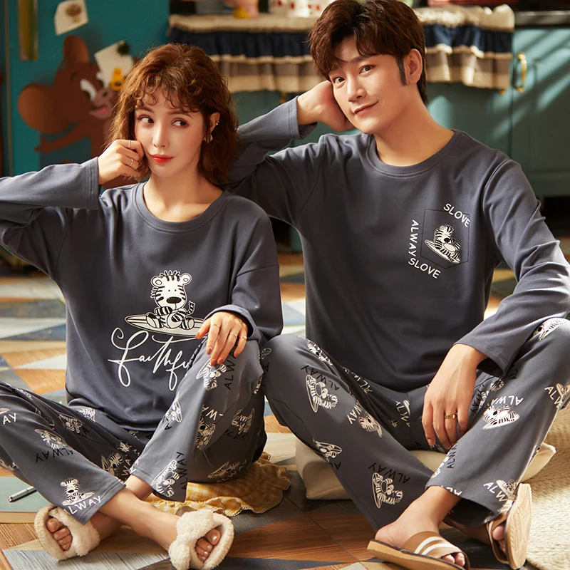 

Cotton Casual Pullover Long Sleeve Pajama Trousers For Boy Girl Jammies Winter / Autumn Couples Lovers O-Neck Nightwear Pyjamas