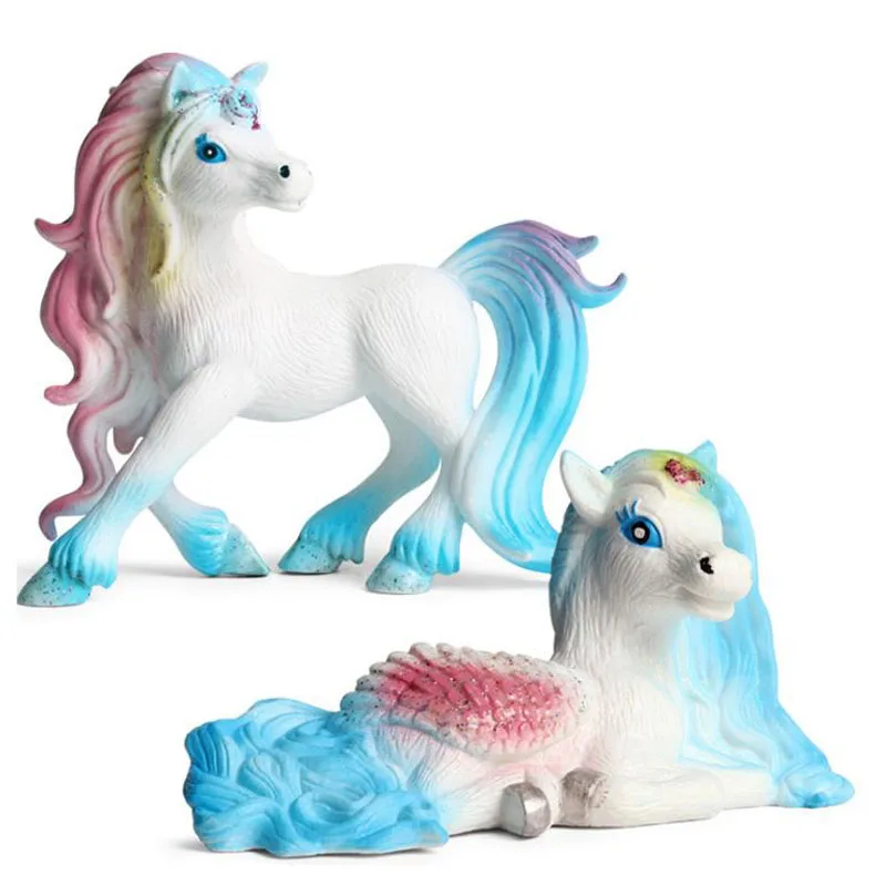 

Top Selling Classic Mythical Rainbow unicorn Model Animal Original Fairy Tale Fly Horse Action Figures Model PVC Educational Toy