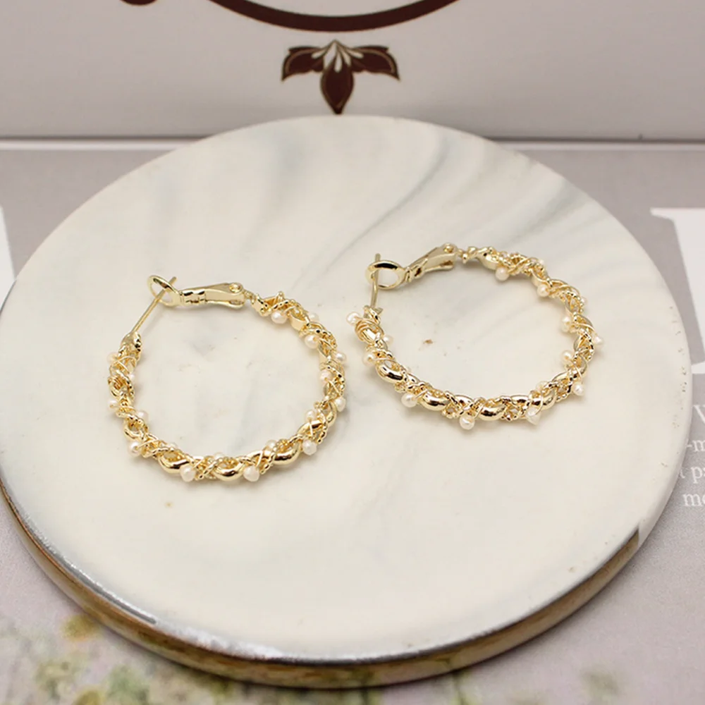 Серьги-кольца женские, с жемчугом, под золото, 5/10 пар