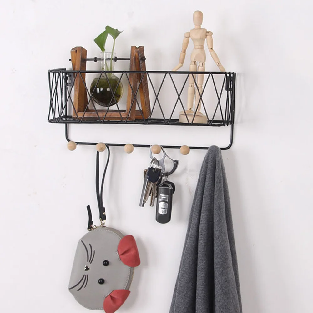 Large Capacity Bathroom Kitchen Sundries Wrought Iron Wall Hanging Storage Rack Home No Drilling Living Room With Hooks | Дом и сад