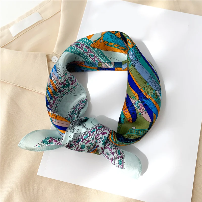 

2021 New Design Real Silk Scarf Women Small Neck Hairband Print Square Scarves Bandana Female Foulard Kerchief Spring Summer