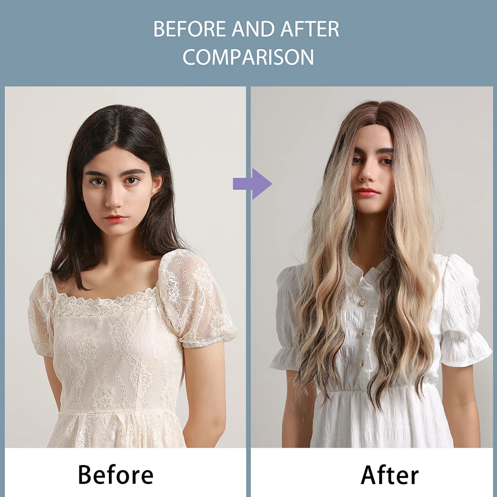 

HENRY MARGU Long Curly Wave Black Brown Highlights Blonde Hair Wigs Natural Cosplay Synthetic Wigs for Women Heat Resistant