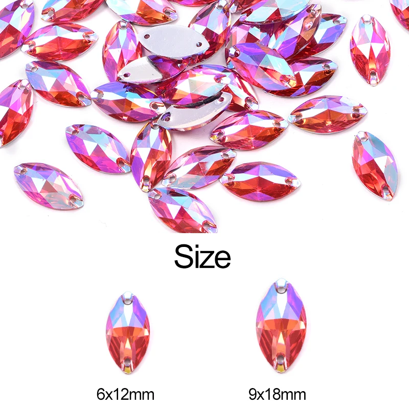 Разноцветные стразы конский глаз пришивные из смолы с плоским основанием