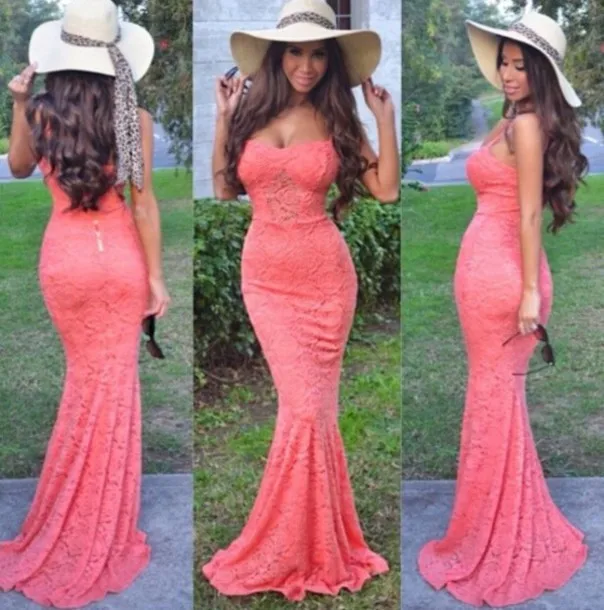 

Vestido de festa New Design Mermaid Long Prom Dress 2015 Sweetheart Spaghetti Strap Floor Length Lace Sexy Evening Dresses