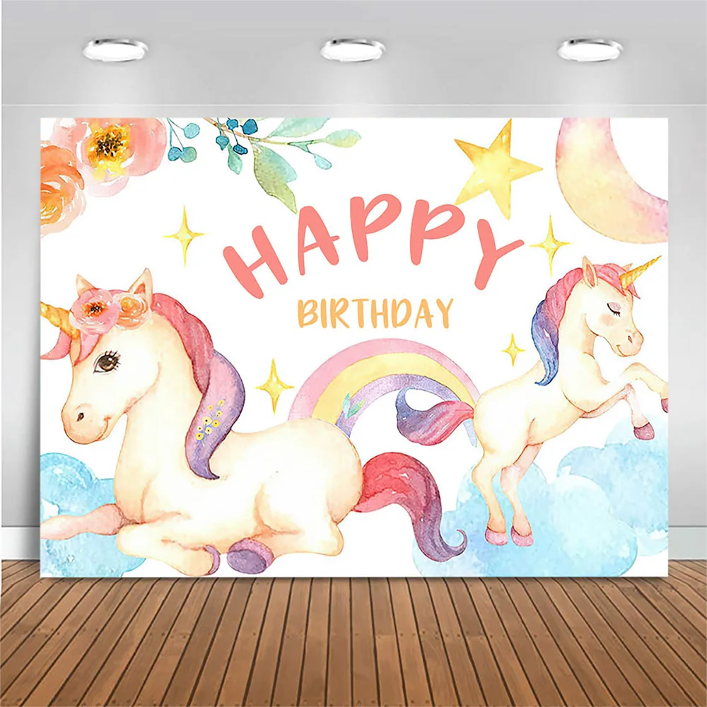 

Mocsicka Unicorn Theme Birthday Backdrop Photoshoot Child Birthday Party Decoration Unicorn Rainbow Photo Background Photocall