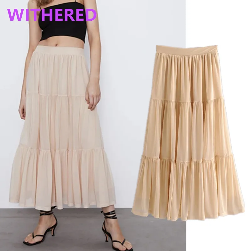 Юбка-миди Женская длинная в винтажном стиле с каскадной сеткой | одежда