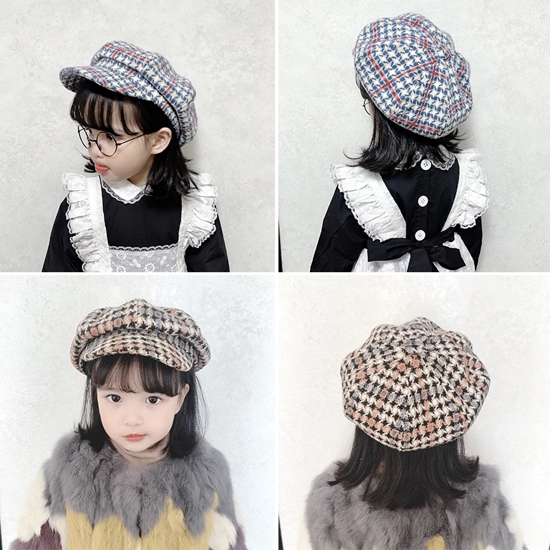Осенние шляпы для новорожденных девочек хлопковый клетчатый берет шапка с
