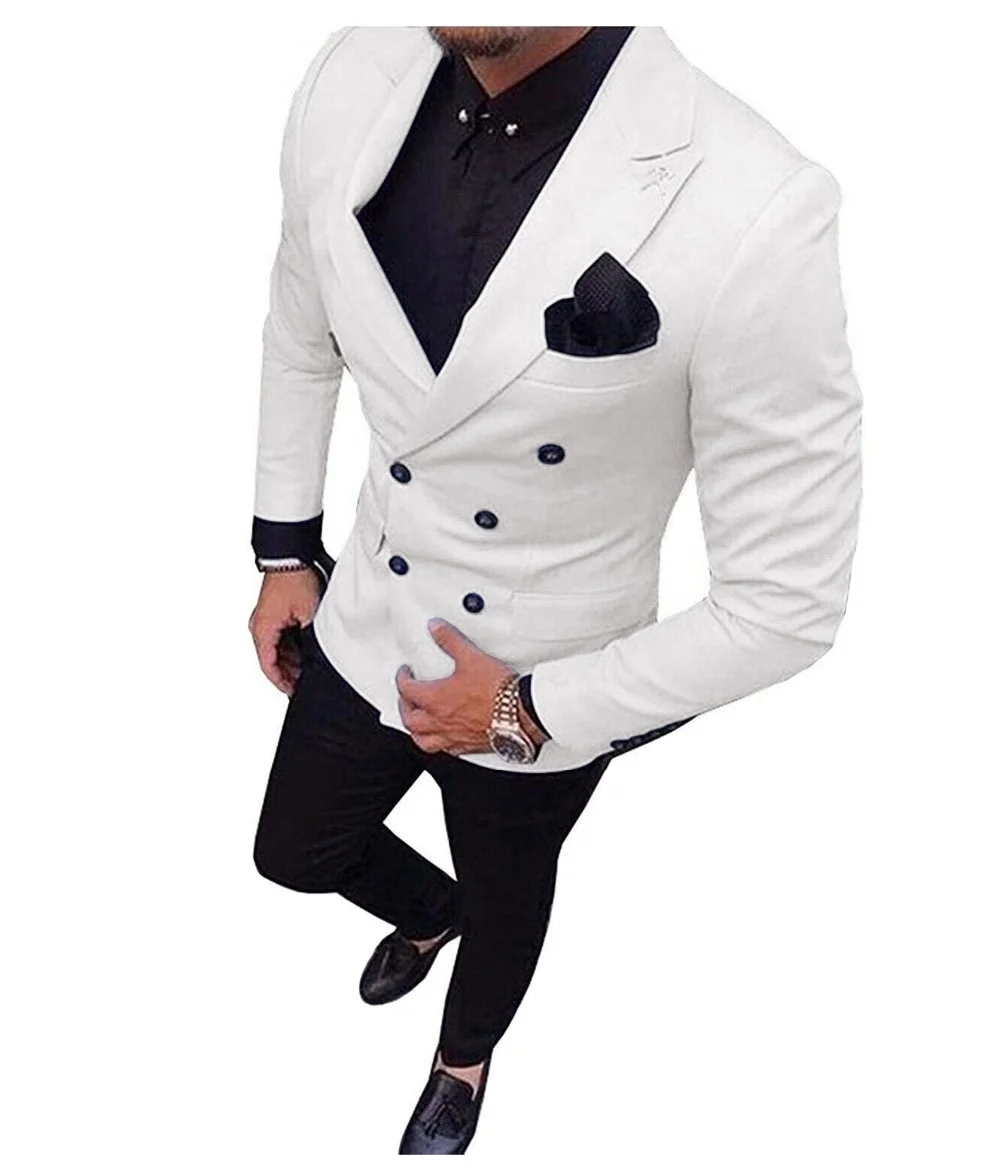 

Белые с повседневными черными брюками, костюмы для мужчин, изготовленные на заказ смокинги для жениха Terno Slim, пляжные свадебные мужские кост...