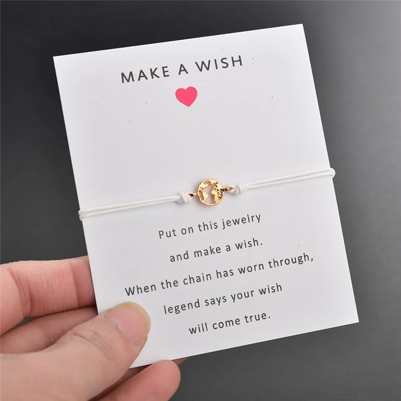 

Ailodo Make a Wish Men Women Bracelets Fashion World Map Handmade Rope Chain Bracelets Trendy Summer Jewelry Birthday Gift LD260