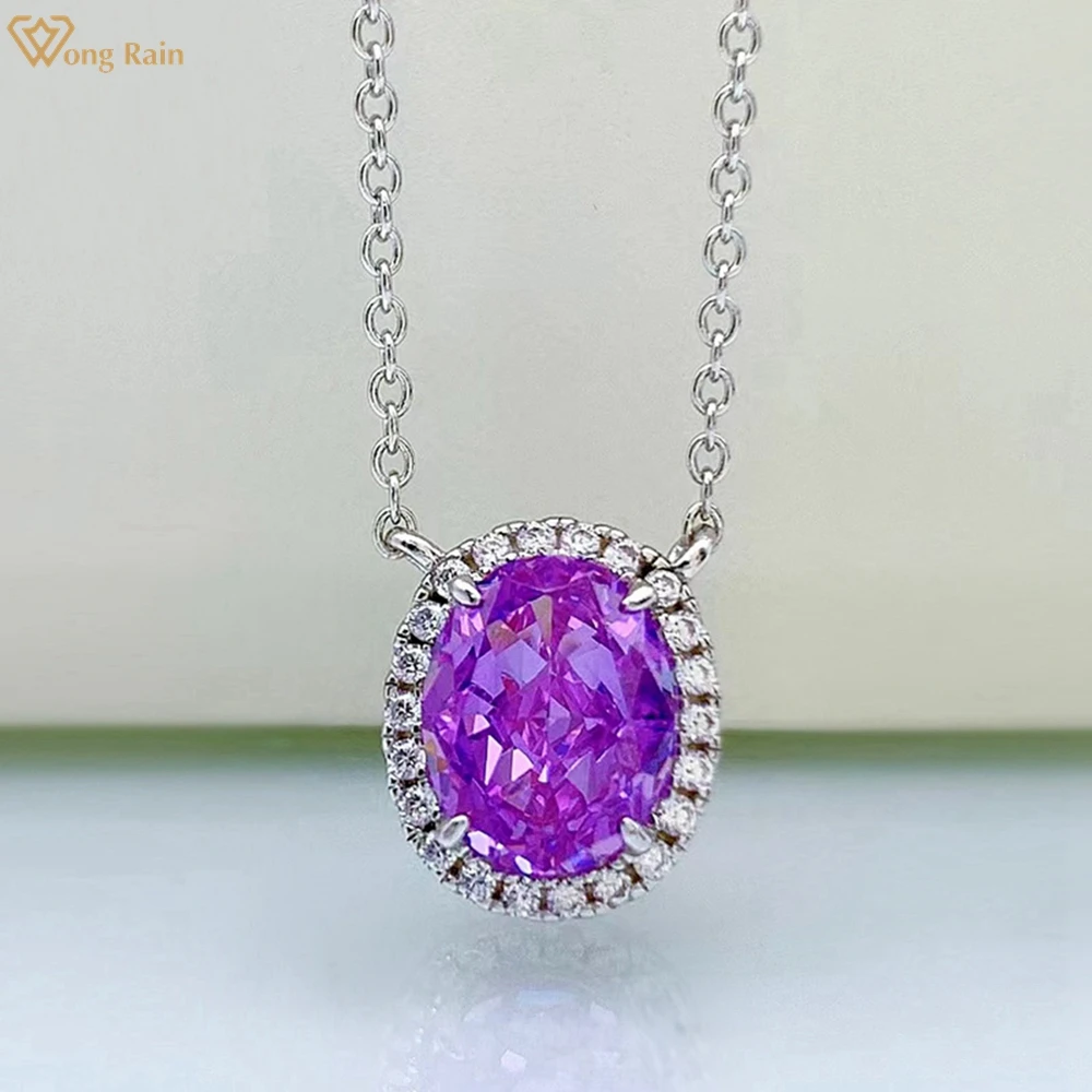 

Wong Rain 100% 925 Sterling Silver 8*10MM Oval Created Moissanite Gemstone Party Vintage Pendant Necklace For Women Fine Jewelry